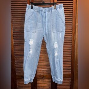 Light Blue Distressed Jogger Pants